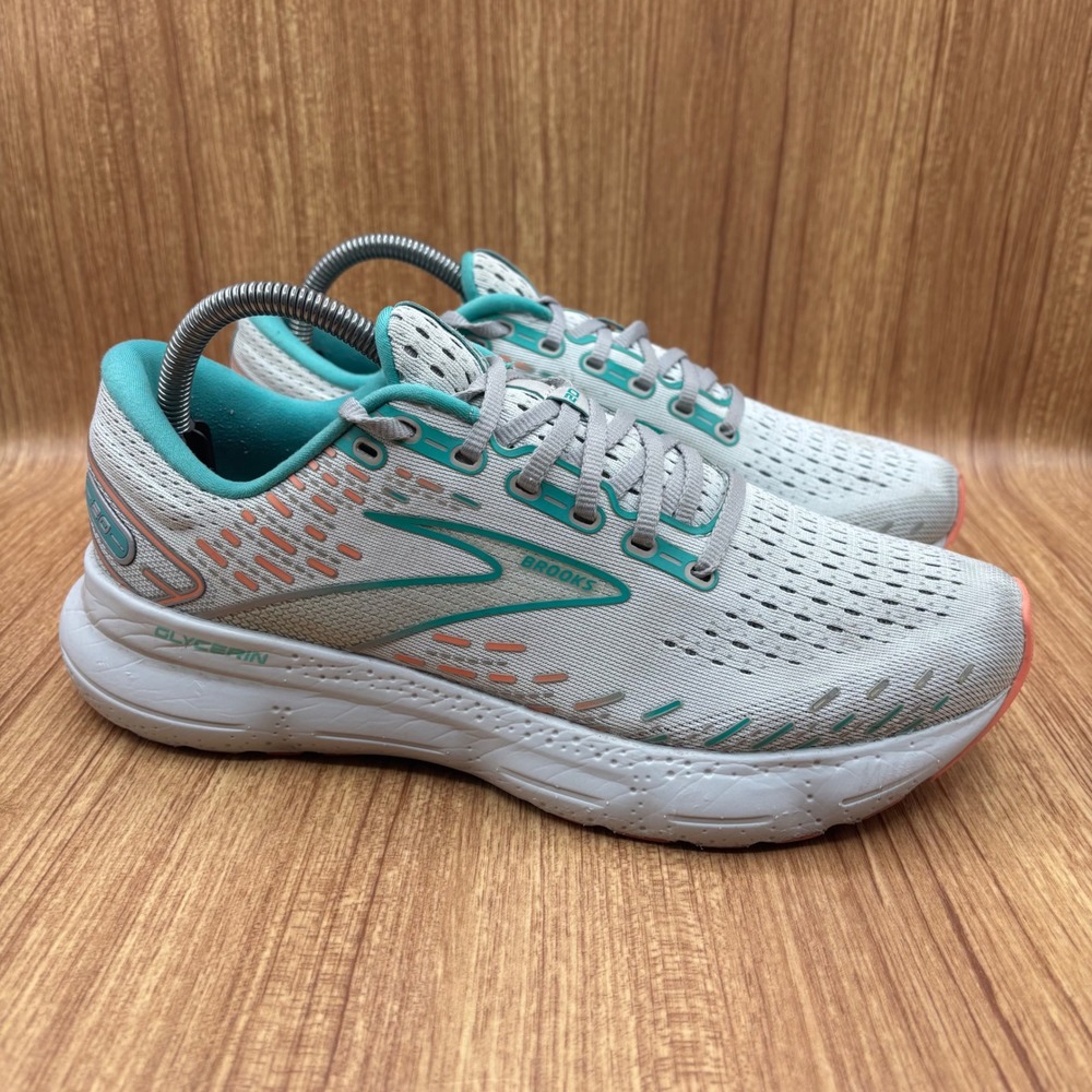 Brooks Glycerin 20 Running Shoes Womens 10 Grey Green Peach Good 1203691B061
